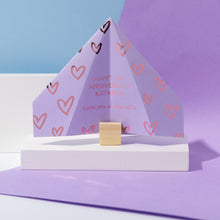 Load image into Gallery viewer, Paper Plane greeting card with wooden holder