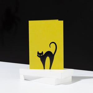 Foiled Black Cat, Chartreuse Green Halloween Card