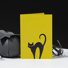 Load image into Gallery viewer, Foiled Black Cat, Chartreuse Green Halloween Card