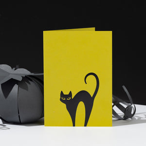 Foiled Black Cat, Chartreuse Green Halloween Card