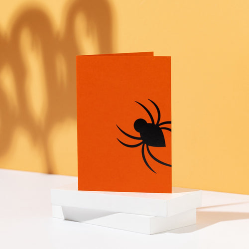 Foiled Black Spider, Orange Halloween Card