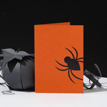 Load image into Gallery viewer, Foiled Black Spider, Orange Halloween Card