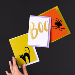 Foiled Black Spider, Orange Halloween Card