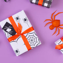 Load image into Gallery viewer, Black and white, Spider Web |  Halloween Wrapping Paper