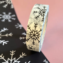 Load image into Gallery viewer, Eco Friendly Christmas Paper Packing Tape |  Black and White Snowflakes 25mm x 50m