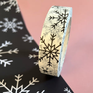 Eco Friendly Christmas Paper Packing Tape |  Black and White Snowflakes 25mm x 50m