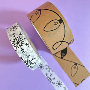 Eco Friendly Christmas Paper Parcel Tape |  Kraft Fairy Lights 50mm x 50m