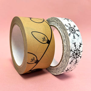 Eco Friendly Christmas Paper Parcel Tape |  Kraft Fairy Lights 50mm x 50m