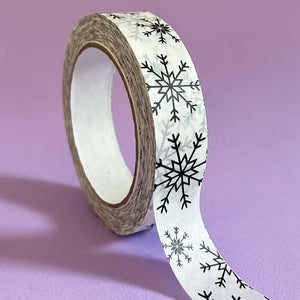 Eco Friendly Christmas Paper Packing Tape |  Black and White Snowflakes 25mm x 50m