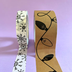 Eco Friendly Christmas Paper Packing Tape |  Black and White Snowflakes 25mm x 50m