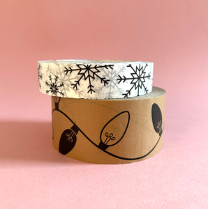 Eco Friendly Christmas Paper Packing Tape |  Black and White Snowflakes 25mm x 50m