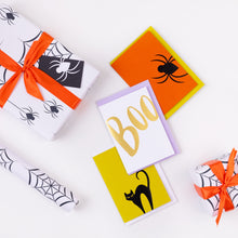 Load image into Gallery viewer, Foiled Black Spider, Orange Halloween Card