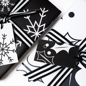 Black and White Holly | Christmas Wrapping Paper Wrapping Paper Mock Up Designs 