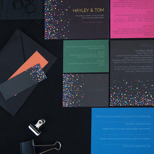 Dark Confetti Wedding Invites | Sample Pack Mock Up Designs 