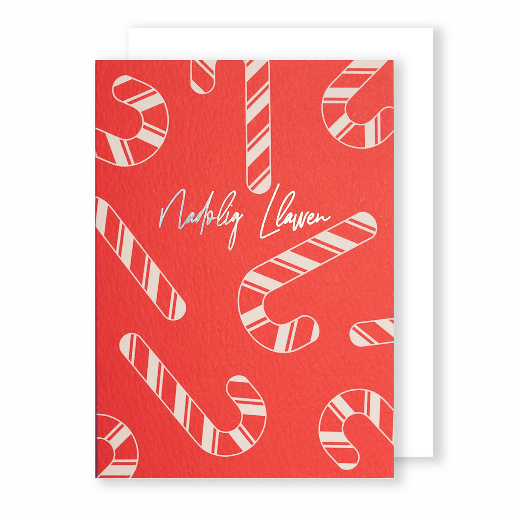 Nadolig Llawen | Candy Canes | Foiled Christmas Card Greeting Card Mock Up Designs 