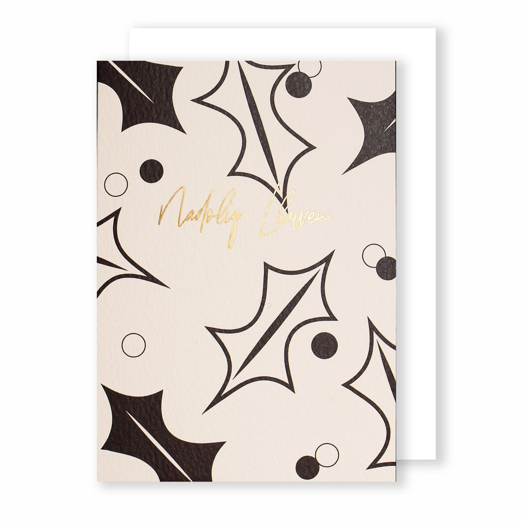 Nadolig Llawen | Holly | Foiled Christmas Card Greeting Card Mock Up Designs 