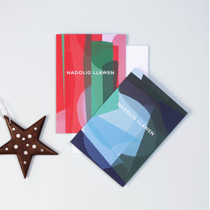 Nadolig Llawen | Stained Glass Blues | Christmas Card Greeting Card Mock Up Designs 