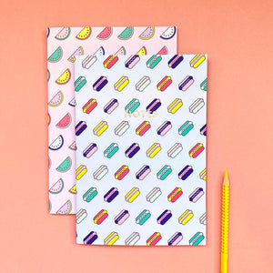 Set of Two Foiled Notebooks | Hot Dogs & Watermelons Notebook Mock Up Designs 